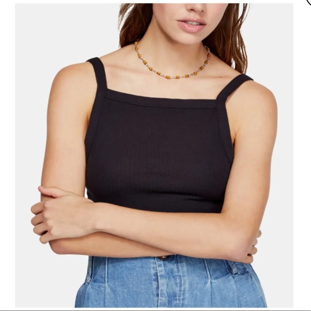 FREE PEOPLE Black Square Neck Tank Top